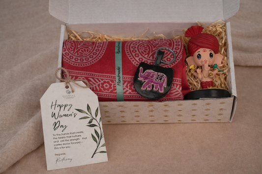 Blessings & Comfort Stole Gift Hamper with Ganesha Idol and Handmade Keychain