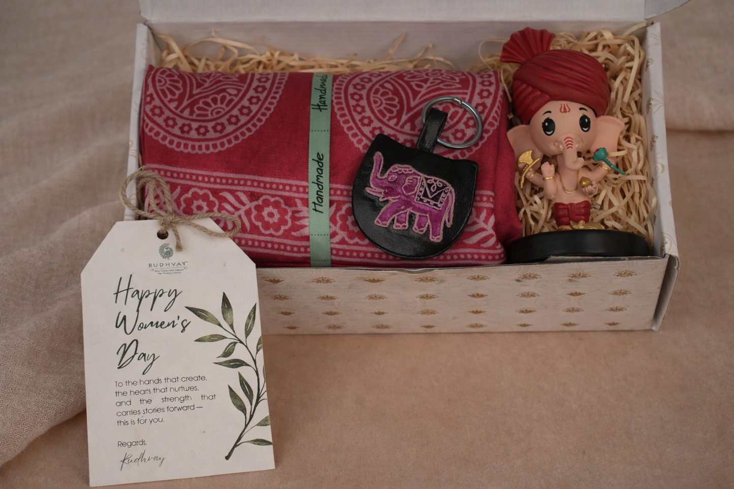 Blessings & Comfort Stole Gift Hamper with Ganesha Idol and Handmade Keychain
