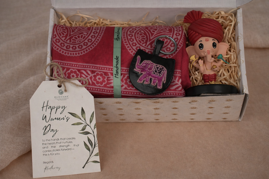 Blessings & Comfort Stole Gift Hamper with Ganesha Idol and Handmade Keychain