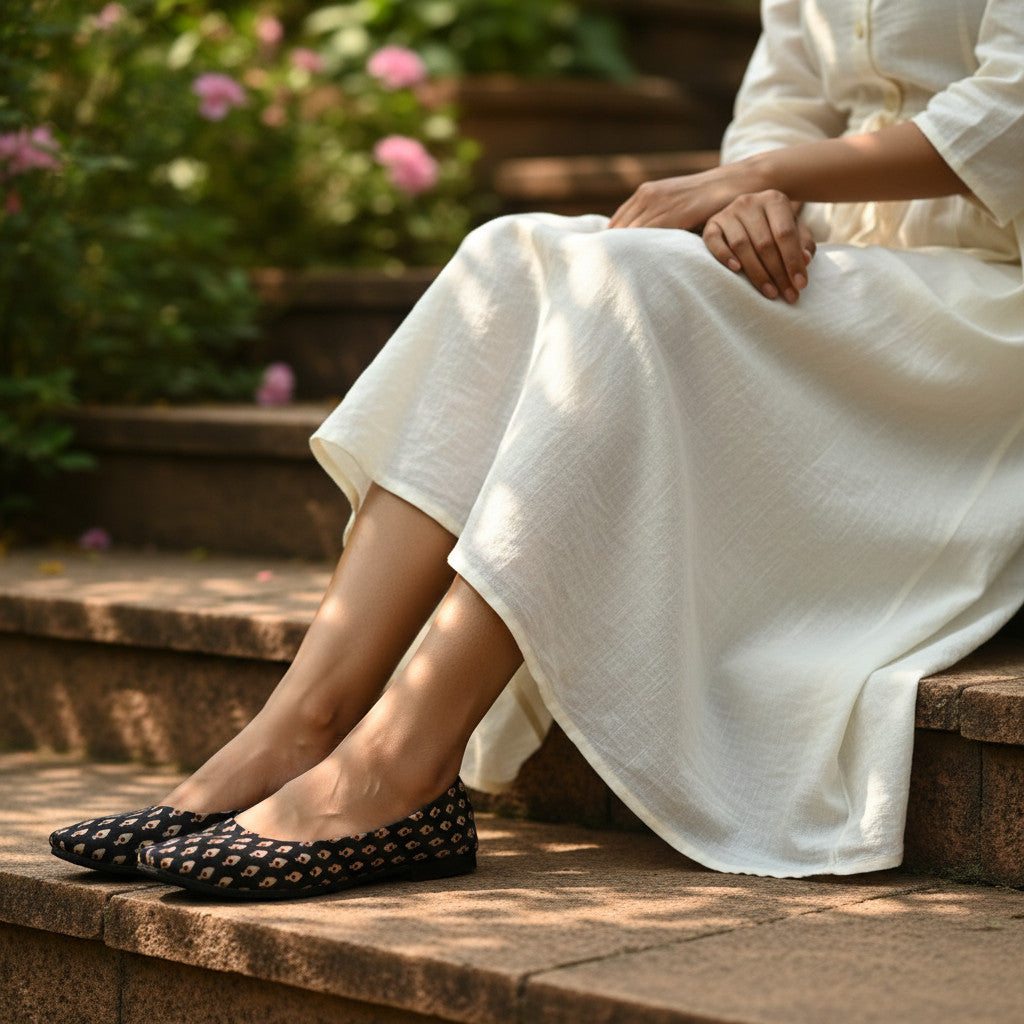 Ajrakh Print Leather Juttis – Handcrafted Slip-On Ethnic Flats