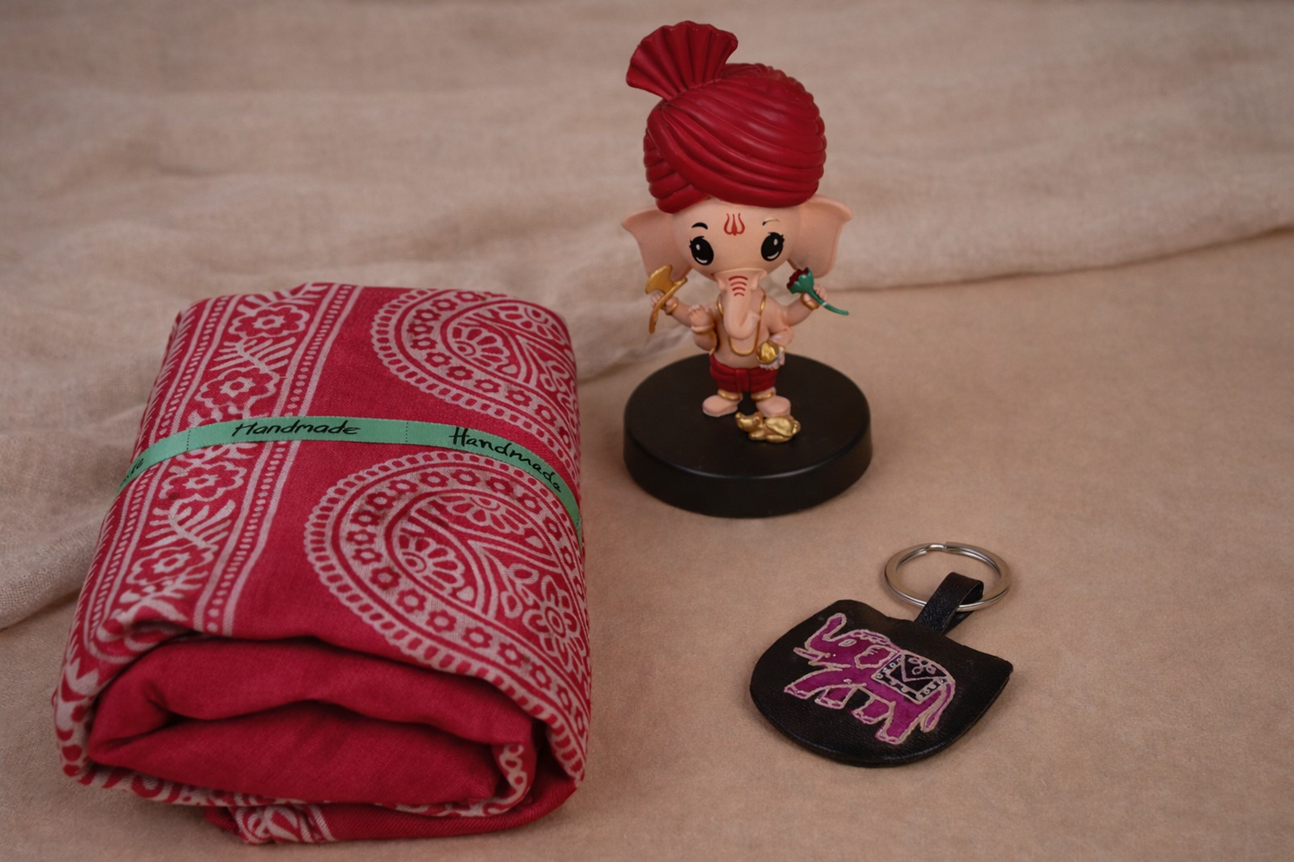 Blessings & Comfort Stole Gift Hamper with Ganesha Idol and Handmade Keychain