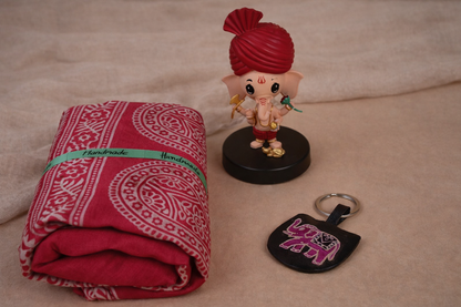 Blessings & Comfort Stole Gift Hamper with Ganesha Idol and Handmade Keychain