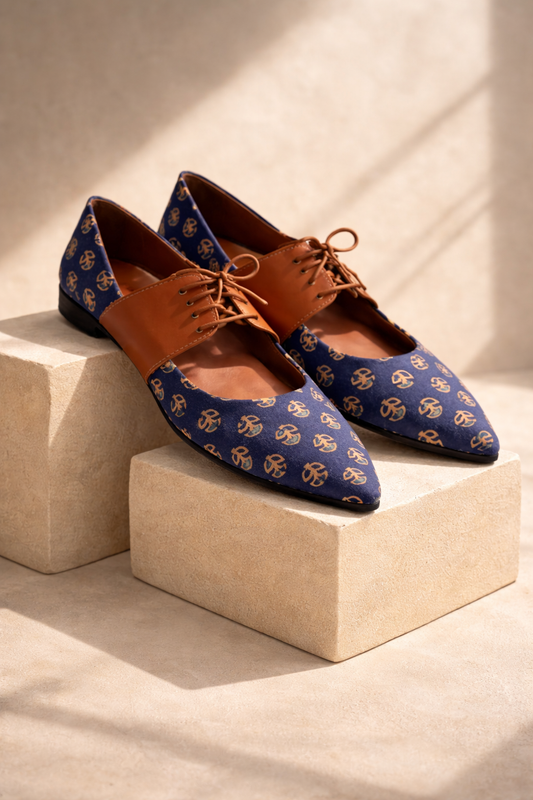 Rudhvay Blue Fabric Jutti with Laces