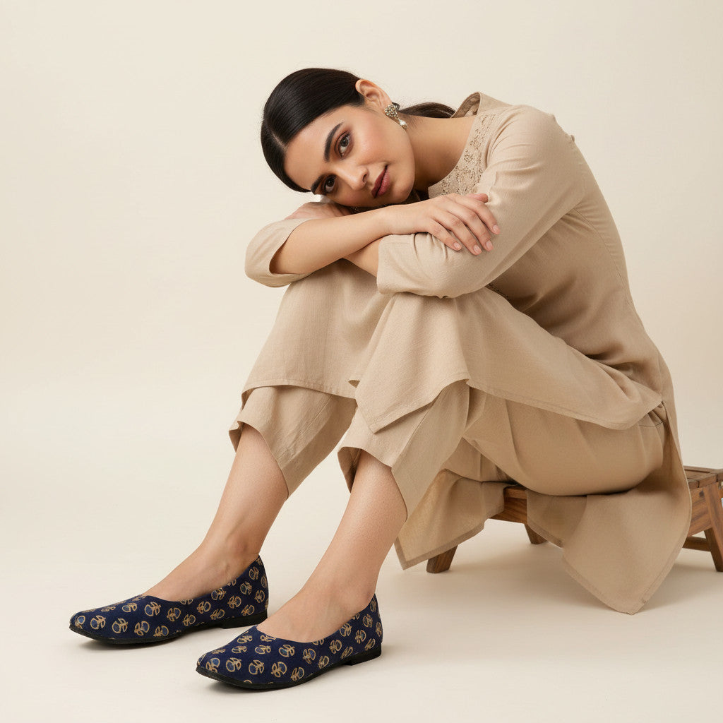Ajrakh Print Leather Juttis – Handcrafted Slip-On Ethnic Flats