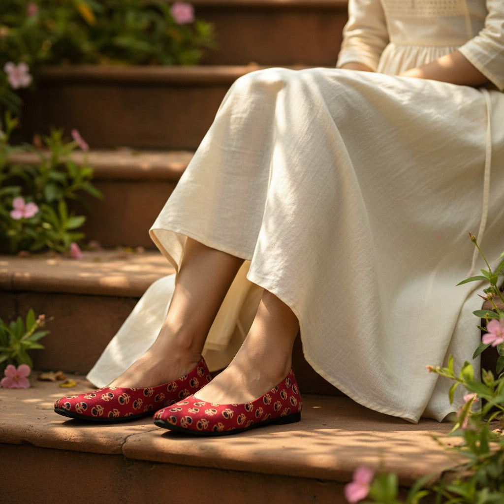 For the vibrant-energy mom - Red Printed Jutti