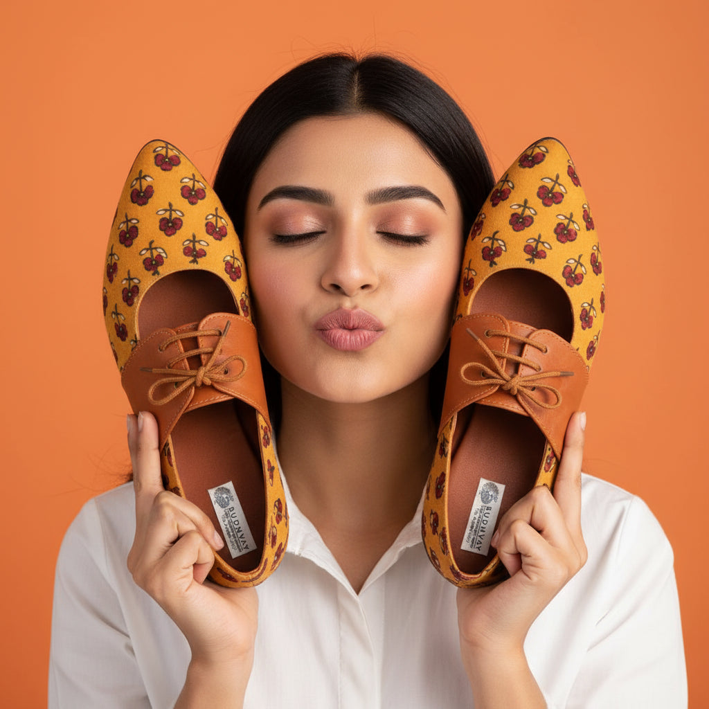 For the joyful-hearted mom - Yellow Heritage Printed Jutti