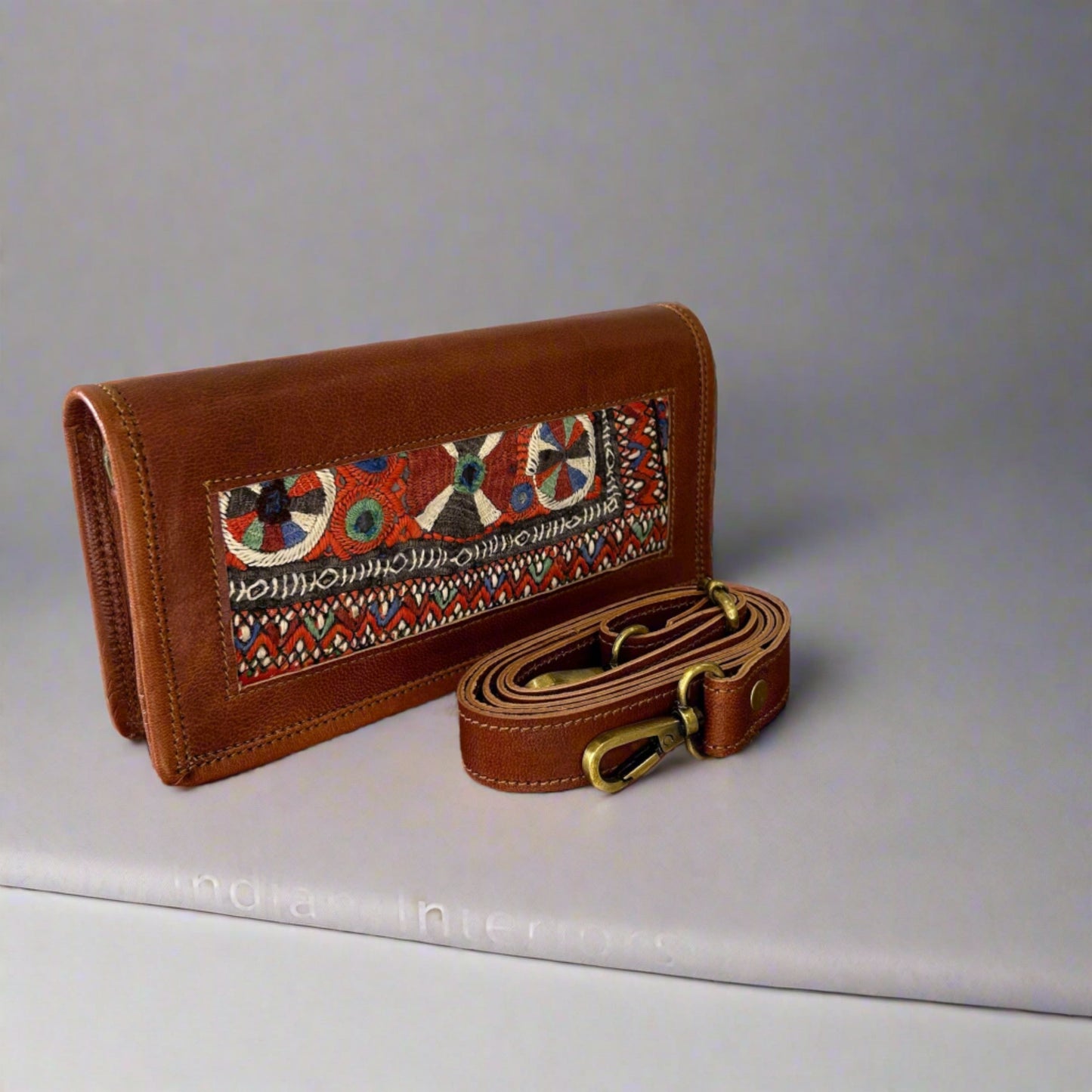 Rudhvay Hand-Crafted And Embroidery Leather Sling Bag & Wallet