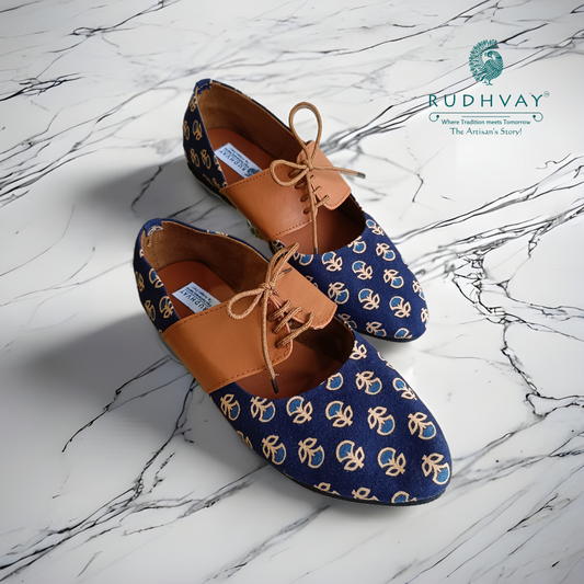 Rudhvay Blue Fabric Jutti with Laces