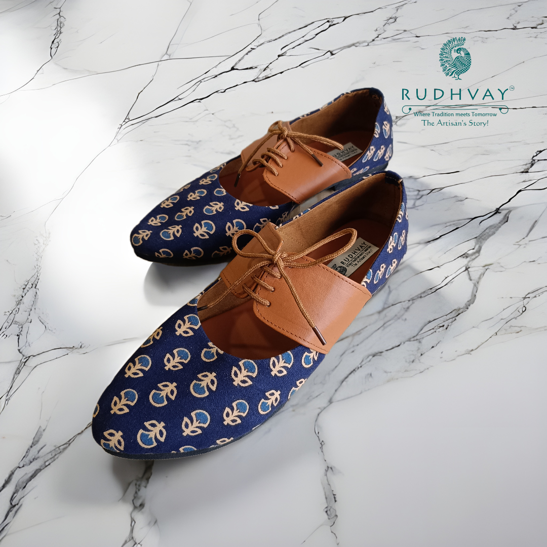 Rudhvay Blue Fabric Jutti with Laces