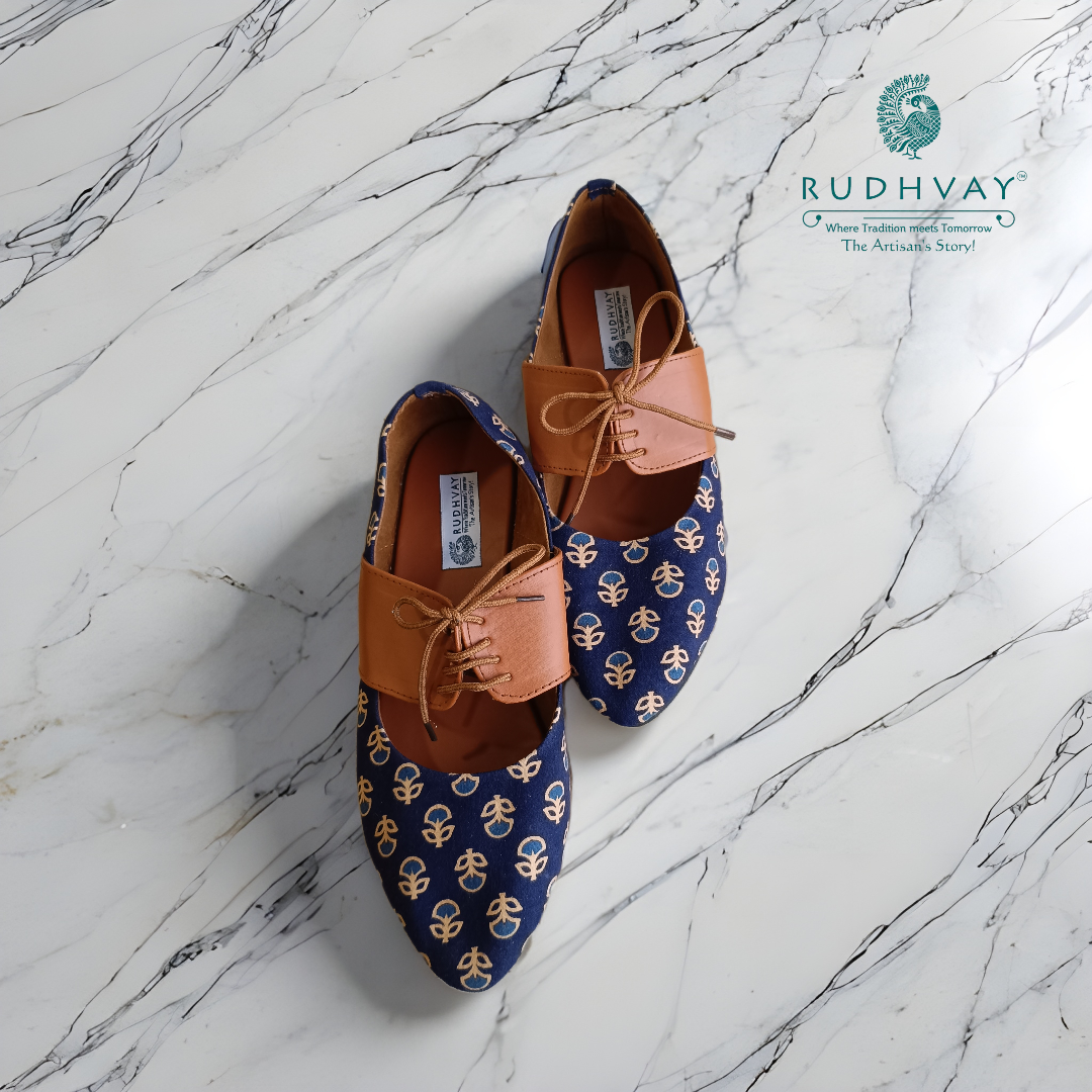 Rudhvay Blue Fabric Jutti with Laces